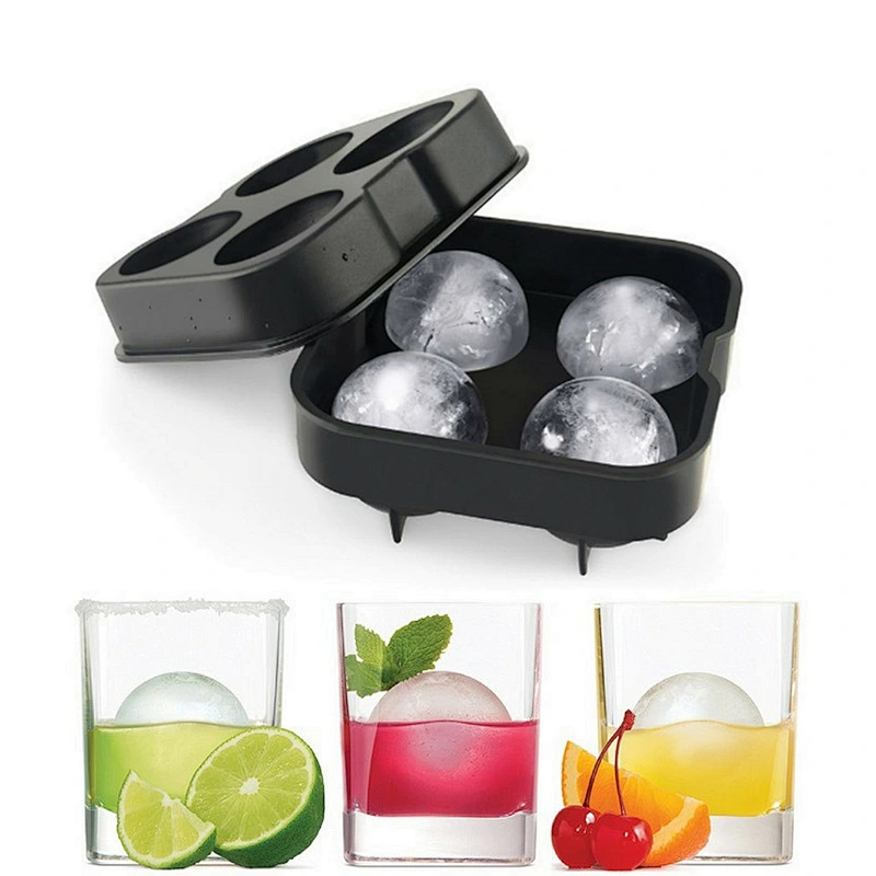 Ice Ball Maker Mold - Black Flexible Silicone Ice Tray - Molds 4 X 4.5cm Round Ice Ball Spheres