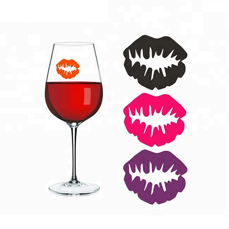 Lip Shape 6pcs Silicone Wine Label Sticker Reusable Glass Markers
