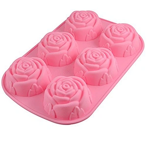 Silicone Fondant Cake Molds, 6-Cavity Flower Shapes Non-Stick Kitchen Baking Pans Ice Cube Trays for Making Candy Chocolate