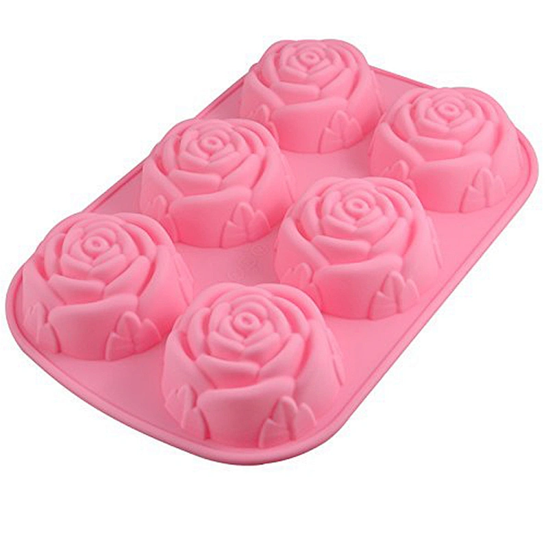 Silicone Fondant Cake Molds, 6-Cavity Flower Shapes Non-Stick Kitchen Baking Pans Ice Cube Trays for Making Candy Chocolate