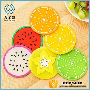 Newest Design Waterproof silicone cup mat/ colorful fruit Skidproof Silicone Cup Coaster