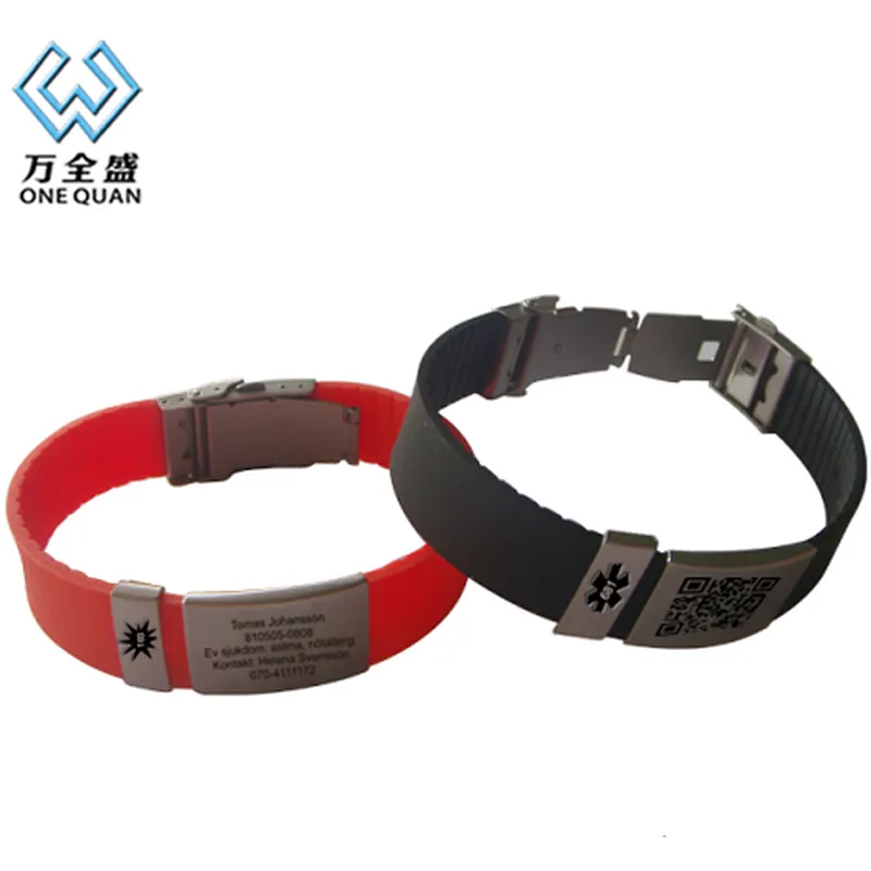 metal plate Sport ID bracelet Engrave id silicone sports bracelet with metal plate and clasp