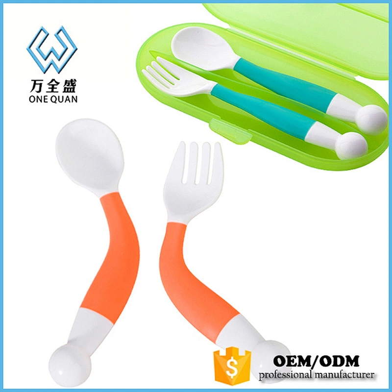 Factory sell 100% food grade silicone fork and spoon baby feeding tools set