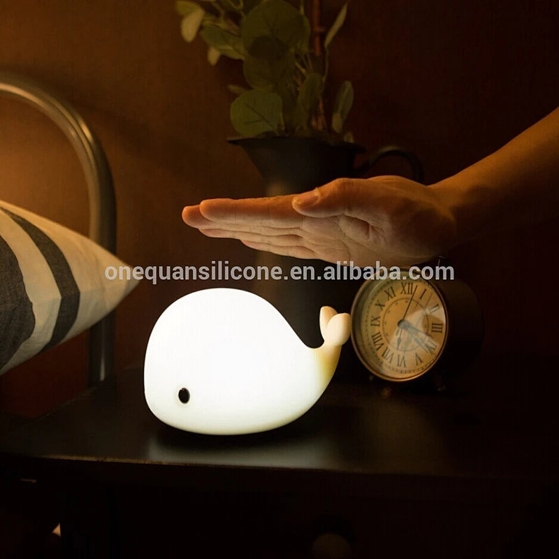 Factory LED Colorful Silicone Little whale Night Light for Children Kids Baby Bedside Lamp