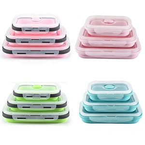 3 pcs set  Collapsible Foldable Food Containers Silicone Rubber Storage Collapsible Lunch Box