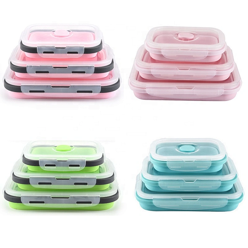 3 pcs set  Collapsible Foldable Food Containers Silicone Rubber Storage Collapsible Lunch Box