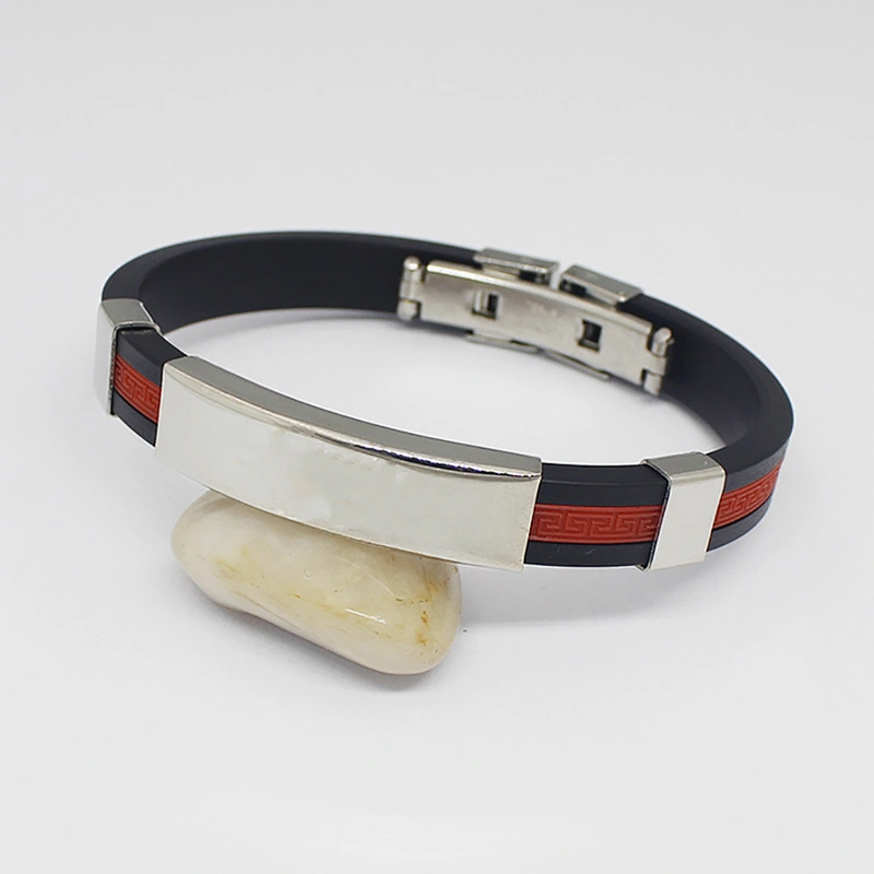Wholesale Fashion Basketball  Wristband Stainless Steel Clasp Adjustable Rubber Bracelet for man