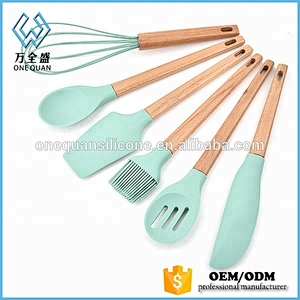 Ecofriendly Solid Wood Silicon Kitchen Ware 6-Piece, Wooden Kitchen Utensils