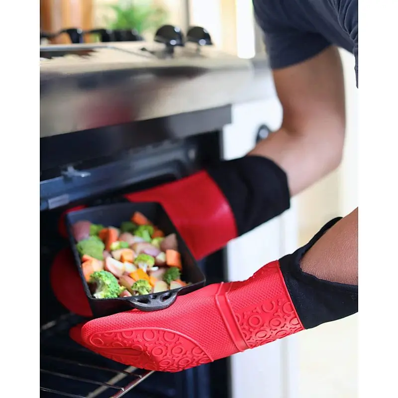 FDA Silicone Gloves Antiskid Slip Heat Resistant Double Oven Mitts