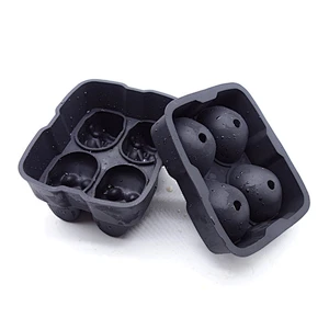 Flexible Silicone Ice Cube Mold Tray  for 3D Skull Makes Four Giant Skulls Round Ice Cube Maker Black