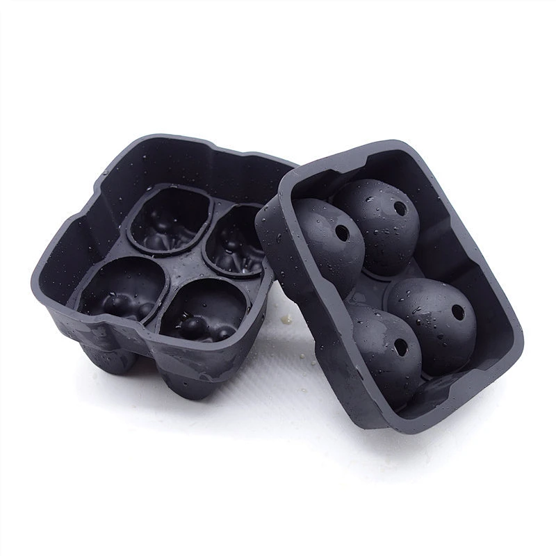 Flexible Silicone Ice Cube Mold Tray  for 3D Skull Makes Four Giant Skulls Round Ice Cube Maker Black