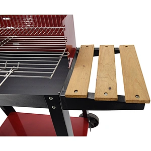 Red Rectangular Charcoal Patio BBQ Grill With Side Table