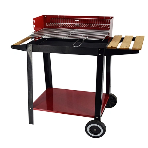 Red Rectangular Charcoal Patio BBQ Grill With Side Table