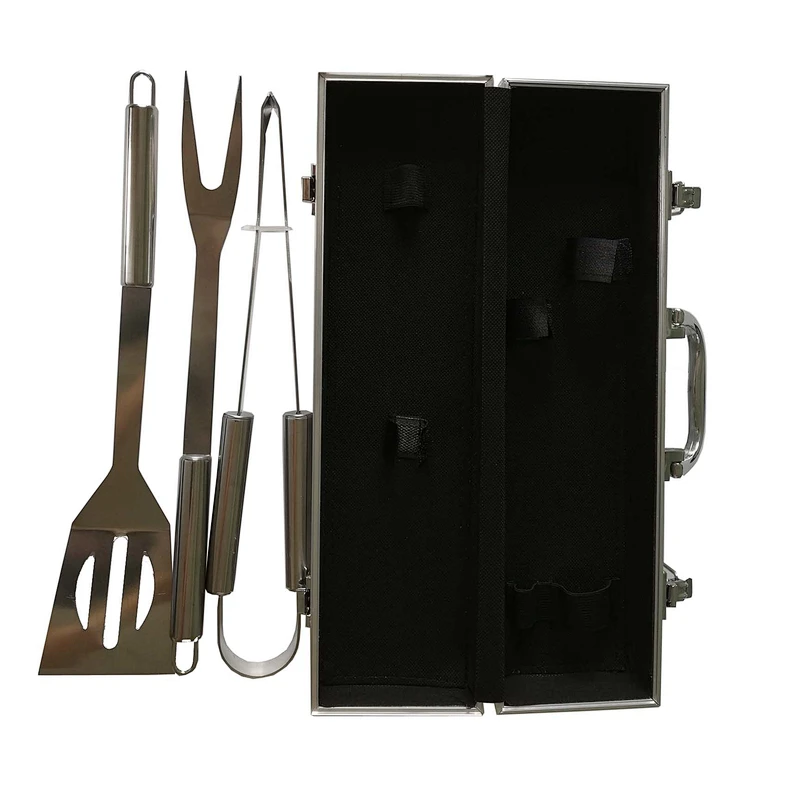 3 Piece BBQ Tools Set with Aluminum Case