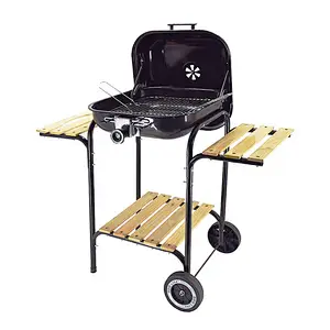Trolley Hamburger Charcoal BBQ Grill with Two side Tables