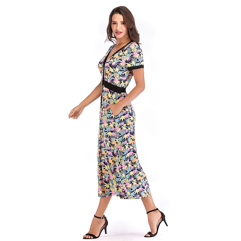China vestidos casuales women rayon dress manufacturer made floral print midi dress