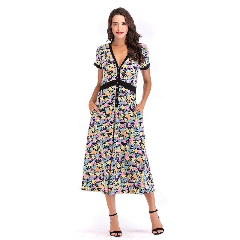 China vestidos casuales women rayon dress manufacturer made floral print midi dress