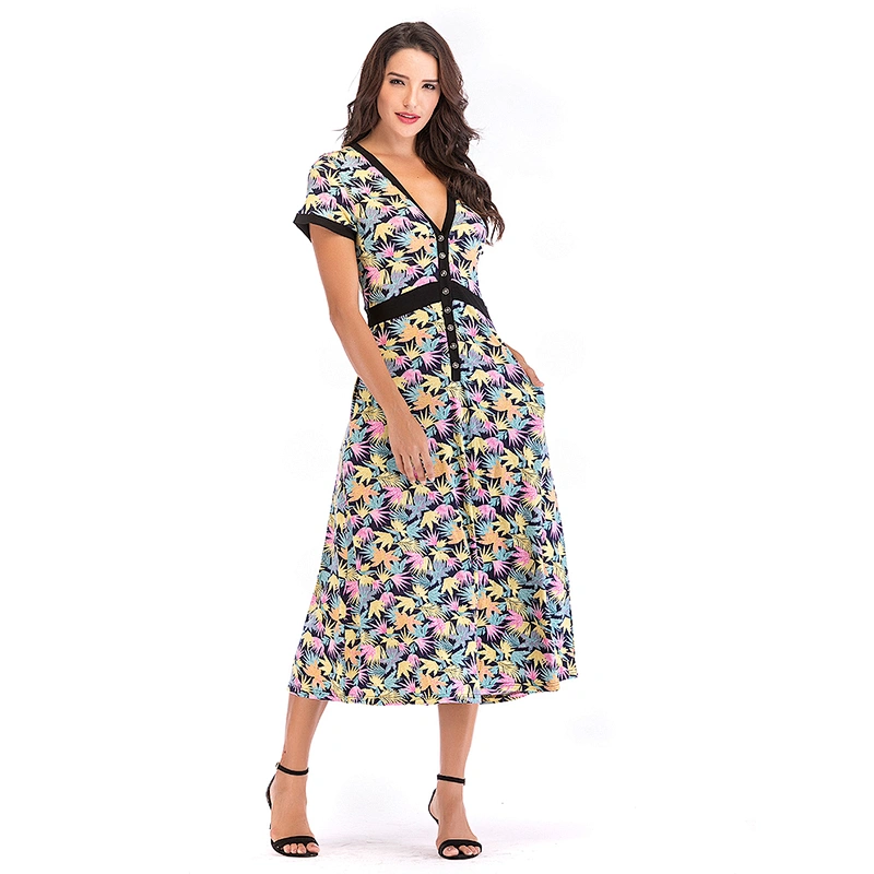 China vestidos casuales women rayon dress manufacturer made floral print midi dress