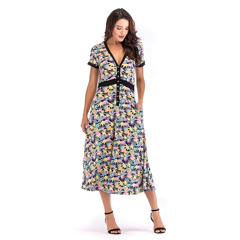China vestidos casuales women rayon dress manufacturer made floral print midi dress