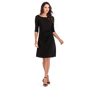 Women 3 4 Long Sleeve and Sleeveless Round Neck Knee Length Fit Flare Swing Casual Vintage Dress