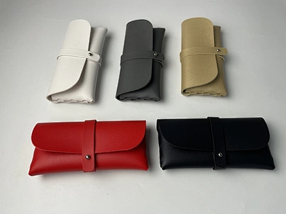 Fashion Strap Button Soft Eyeglasses Case Multi-Color PU Leather Pouch for Daily & Travel Use