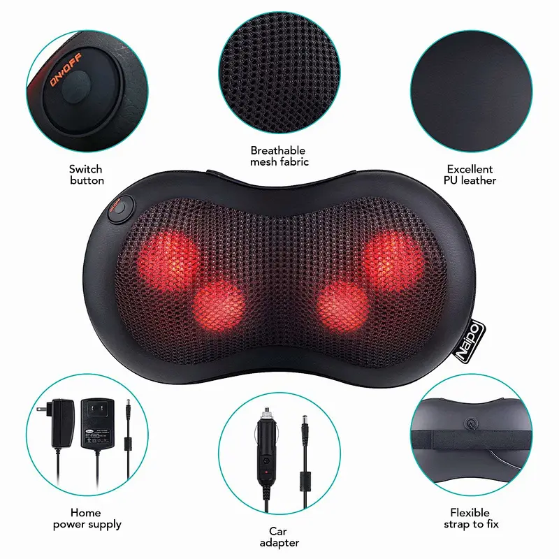 FDA Approval Amazon Hot Sale Massage Pillow Pain Relief Electric Massage Pillow Shiatsu Back Massager Neck Massage Pillow
