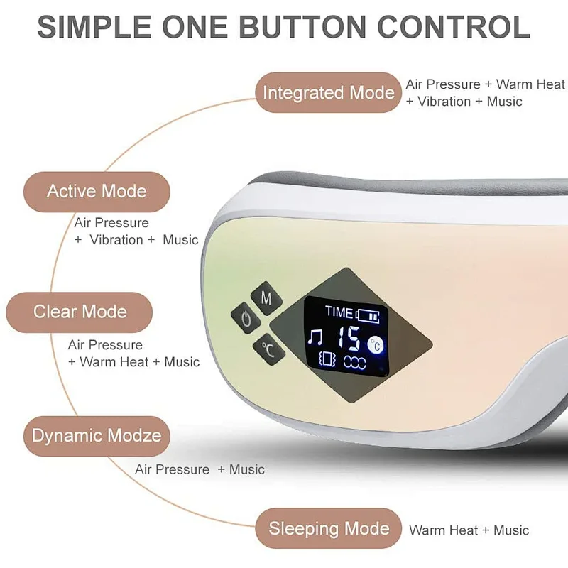 Wireless  Air Pressure Vibration Massage Digital  Eye Massager for Eye Relief Heat Compress eye mask with bluetooth music