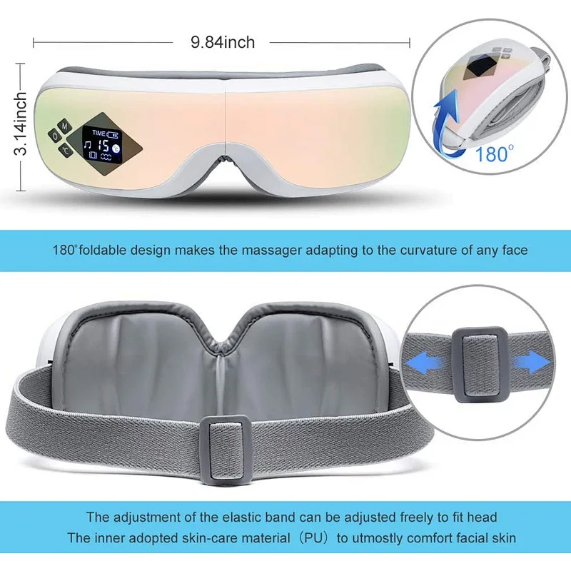 Wireless  Air Pressure Vibration Massage Digital  Eye Massager for Eye Relief Heat Compress eye mask with bluetooth music
