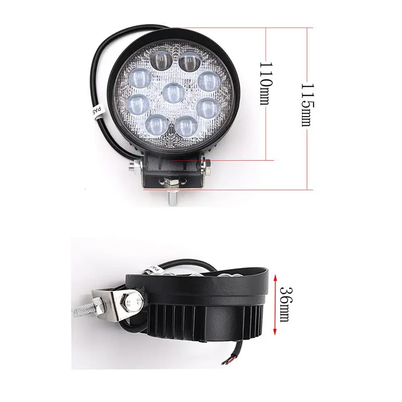 CENREE 1pcs 27W 1080LM IP67 6000K Round Motorcycle Lamps Spot LED Work Light Bar LED Car Foglight for Off Road ATV LED light