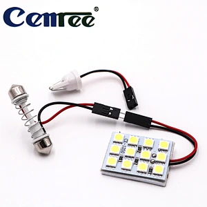 CENREE 10PCS 15 LED Panel White Car 5050 Smd Auto Dome Interior Bulb Headlight with T10 Adapter Festoon Base