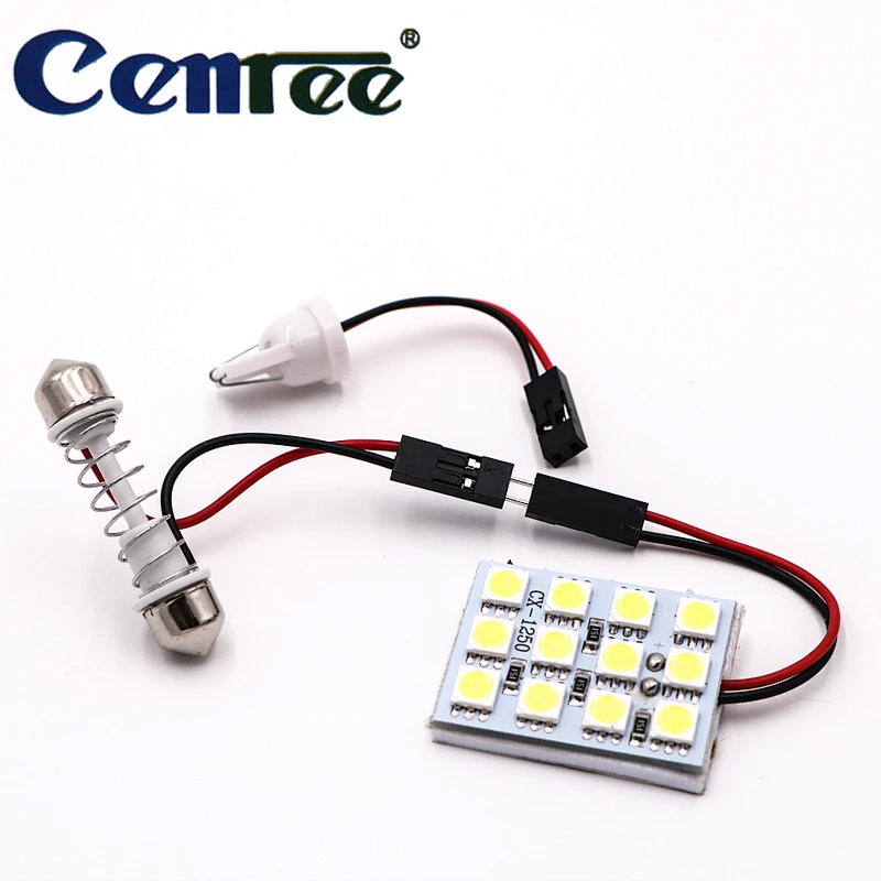 CENREE 10PCS 15 LED Panel White Car 5050 Smd Auto Dome Interior Bulb Headlight with T10 Adapter Festoon Base