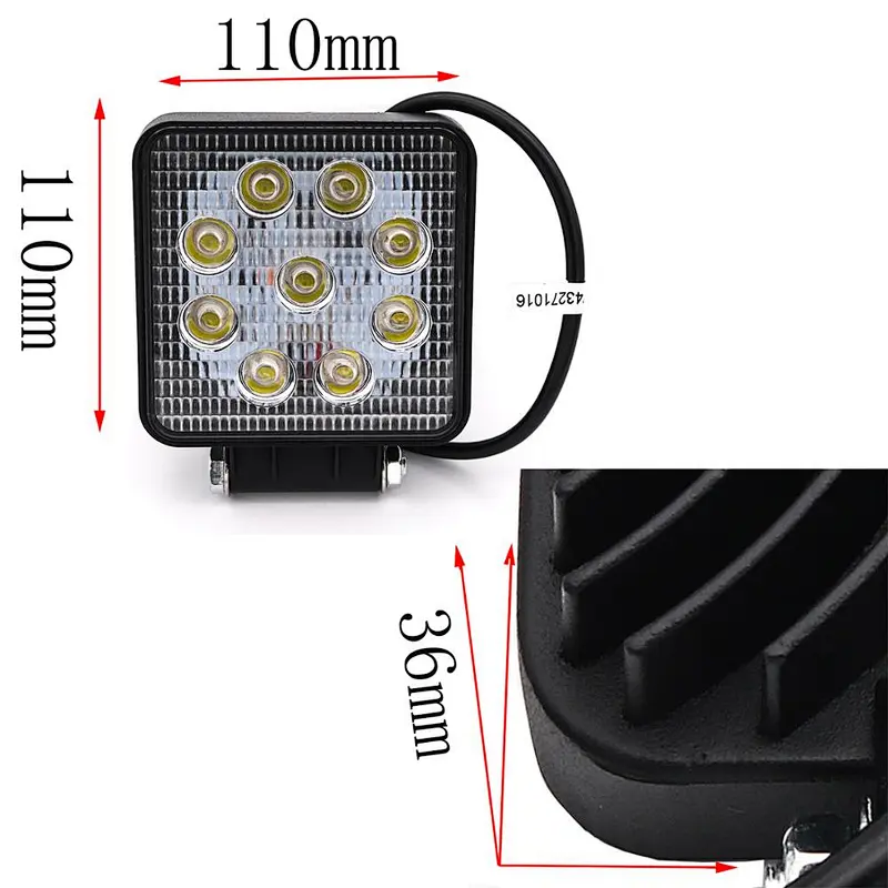 CENREE 1Pcs 27W 1000LM 9-30V IP67 6000K Square Auto Lamp LED Bar Fog Light Work Light Bar Off Road ATV Tractor Train