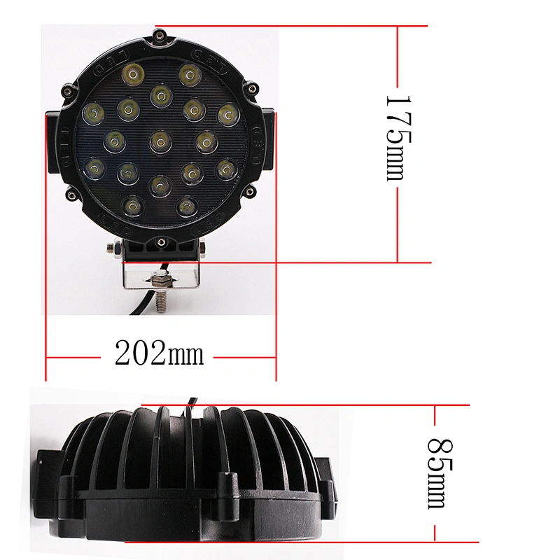 CENREE 1Pcs 51W 3660LM 9-30V IP67 6000K Black/Red Spot LED Work light for Off Road ATV Motorcycle Car Truck