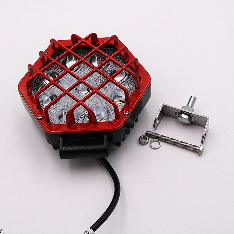 CENREE 1PCS 9-30V 27W Black/Red IP67 LED Beams 6000K Diamond Spot Light for Tractor Boat OffRoad 4WD 4x4LED Light Bar