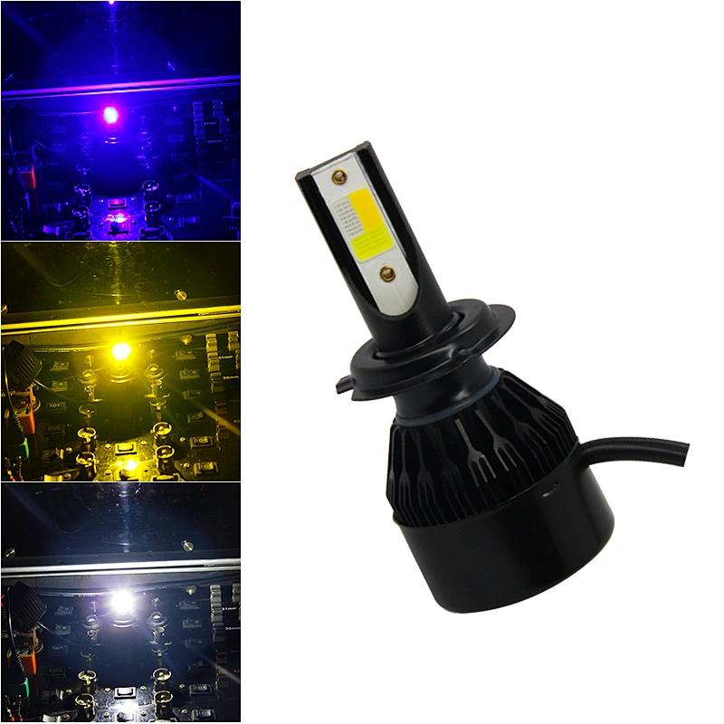 3 colors Flash Led Headlight H4 H7 Kit Cob All In One Auto Change Front Fog Lamp Driving Bulbs