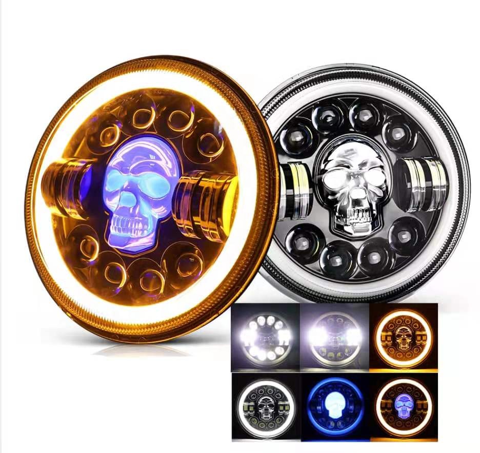 Skull RGB Super Bright LED Lamp Angle Eyes Daymaker Halo Ring DRL Round CRANEO ETSROBE