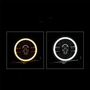 Skull RGB Super Bright LED Lamp Angle Eyes Daymaker Halo Ring DRL Round Motorcycle 7 Inch LED Headlights for Wrangler JK