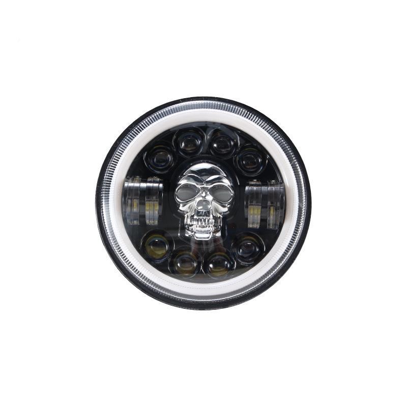 Skull RGB Super Bright LED Lamp Angle Eyes Daymaker Halo Ring DRL Round Motorcycle 7 Inch LED Headlights for Wrangler JK