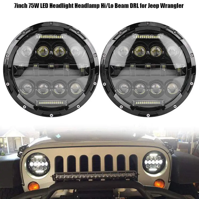 75W 13 LED 3030 Lens Chip LED Headlight Wrangler Near Far Light Waterproof ip67 High Quality