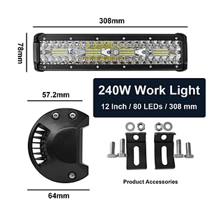 12Inch Triple Row Lights 240W Flood Spot Combo 24000LM Bar Driving Boat Led Off Road Trucks led light bars
