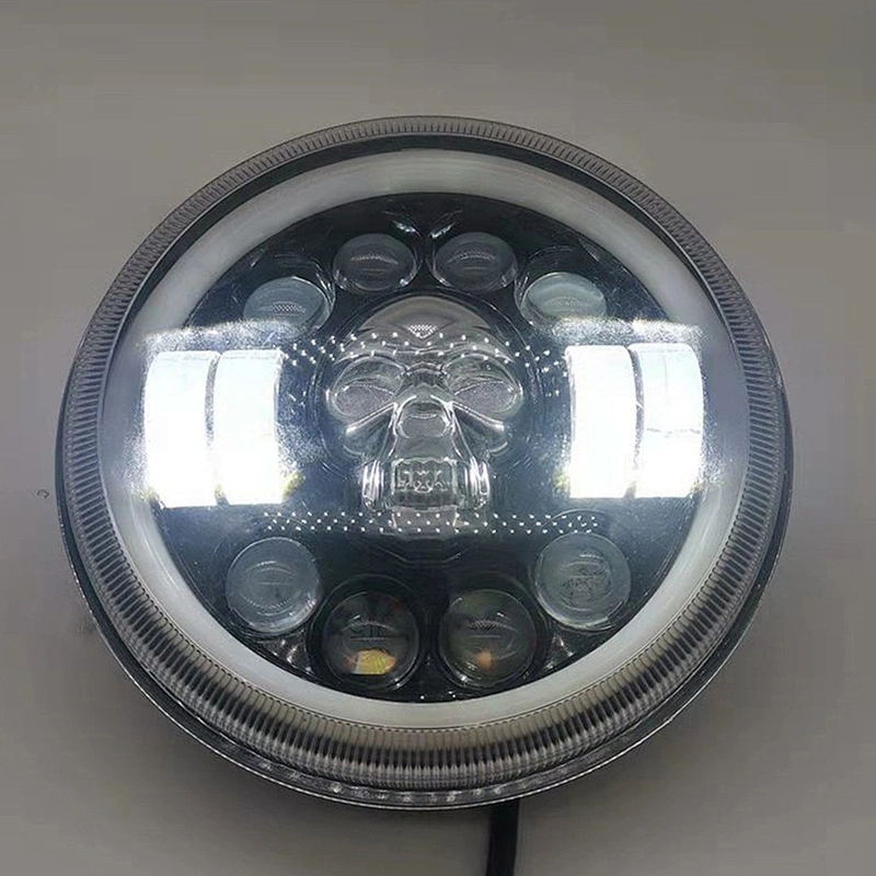 Skull RGB Super Bright LED Lamp Angle Eyes Daymaker Halo Ring DRL Round Motorcycle 7 Inch LED Headlights for Wrangler JK