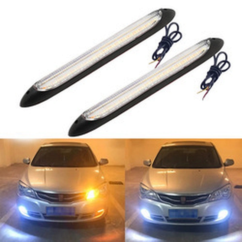2pcs Car Led Drl Daytime Running Light Waterproof Flexible 12v Decorative Sequential Headlight Turn Signal Yellow Flow Day Light