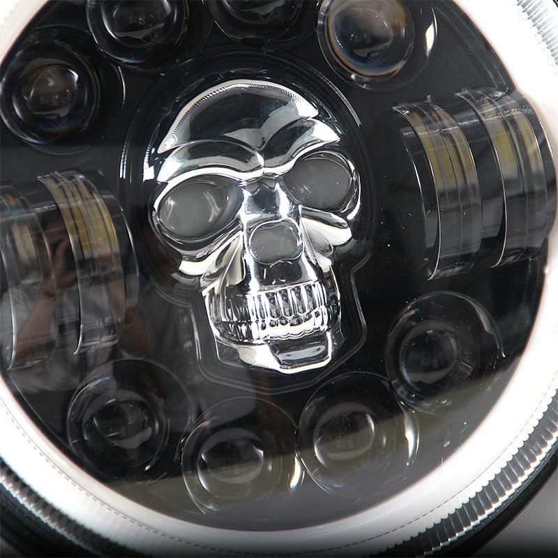 Skull RGB Super Bright LED Lamp Angle Eyes Daymaker Halo Ring DRL Round Motorcycle 7 Inch LED Headlights for Wrangler JK