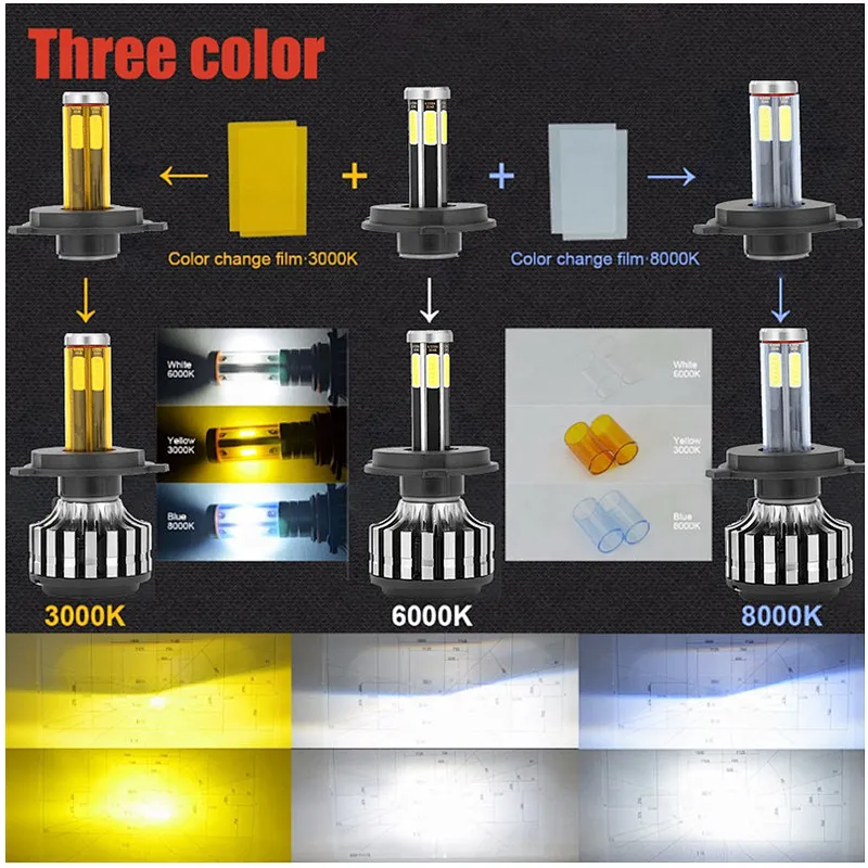 Par Kit Luces Led Ampolleta Turbo Cob 12000 Lm Auto light 6SIDES 10000LM 50W led headlight bulbs