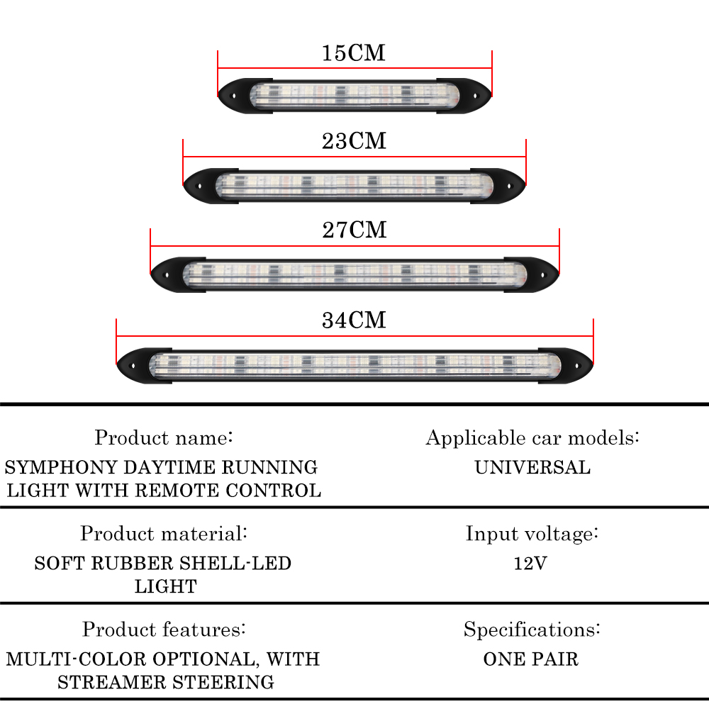 2pcs Car Led Drl Daytime Running Light Waterproof Flexible 12v Decorative Sequential Headlight Turn Signal Yellow Flow Day Light