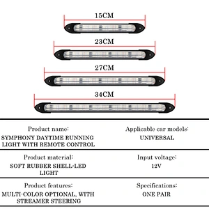 2pcs Car Led Drl Daytime Running Light Waterproof Flexible 12v Decorative Sequential Headlight Turn Signal Yellow Flow Day Light