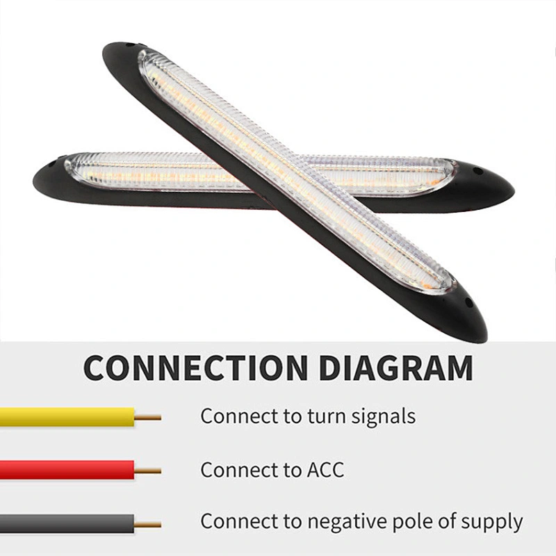 2pcs Car Led Drl Daytime Running Light Waterproof Flexible 12v Decorative Sequential Headlight Turn Signal Yellow Flow Day Light