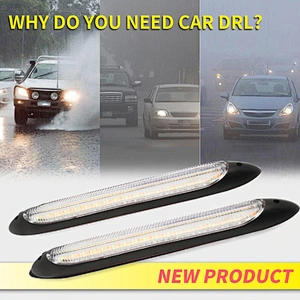 2pcs Car Led Drl Daytime Running Light Waterproof Flexible 12v Decorative Sequential Headlight Turn Signal Yellow Flow Day Light