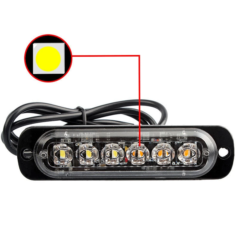 18W Super Bright Flash 6 Led Vehicle Truck Led Warning Light Side led Strobe Light