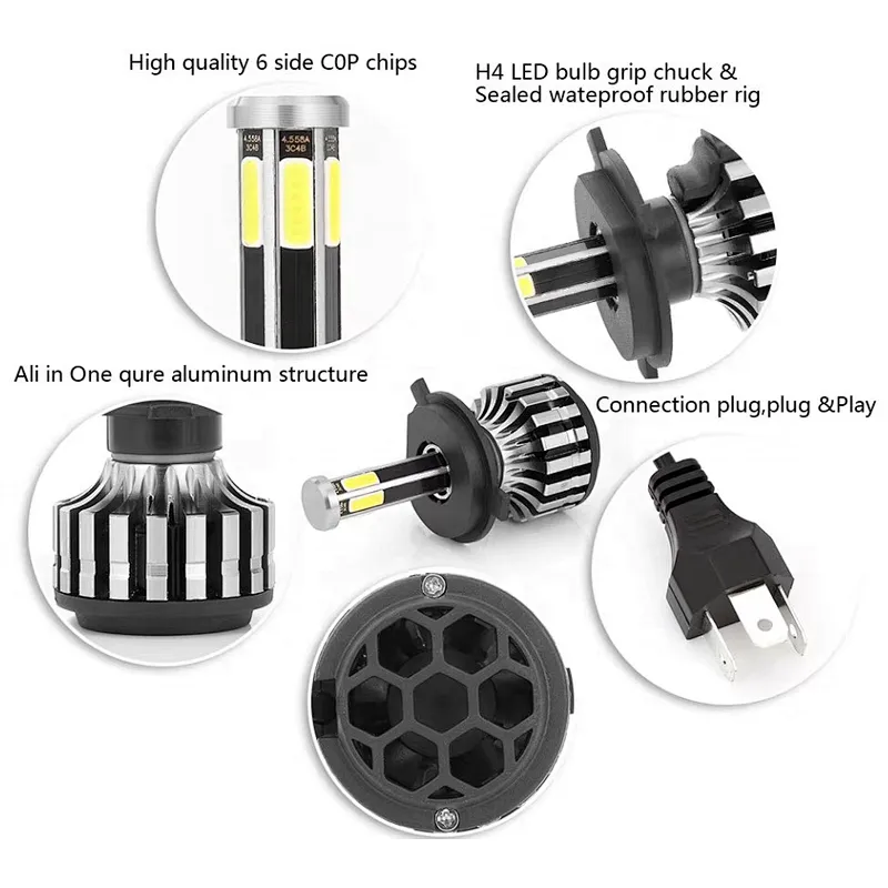 F6 H4 H7 H9 H11 18W 30W 12V 6caras 6size 9004 Car led headlight headlamp faro foco fari luz para camionetas luces para carro